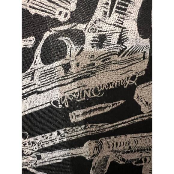 Lauren Moshi Devon Boyfriend Top V-Neck Sheer Gun Print Black Womens Size ? - Picture 3 of 8